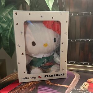 Limited Edition Starbucks Hello Kitty Plush with Red Bow and Green Uniform Apron